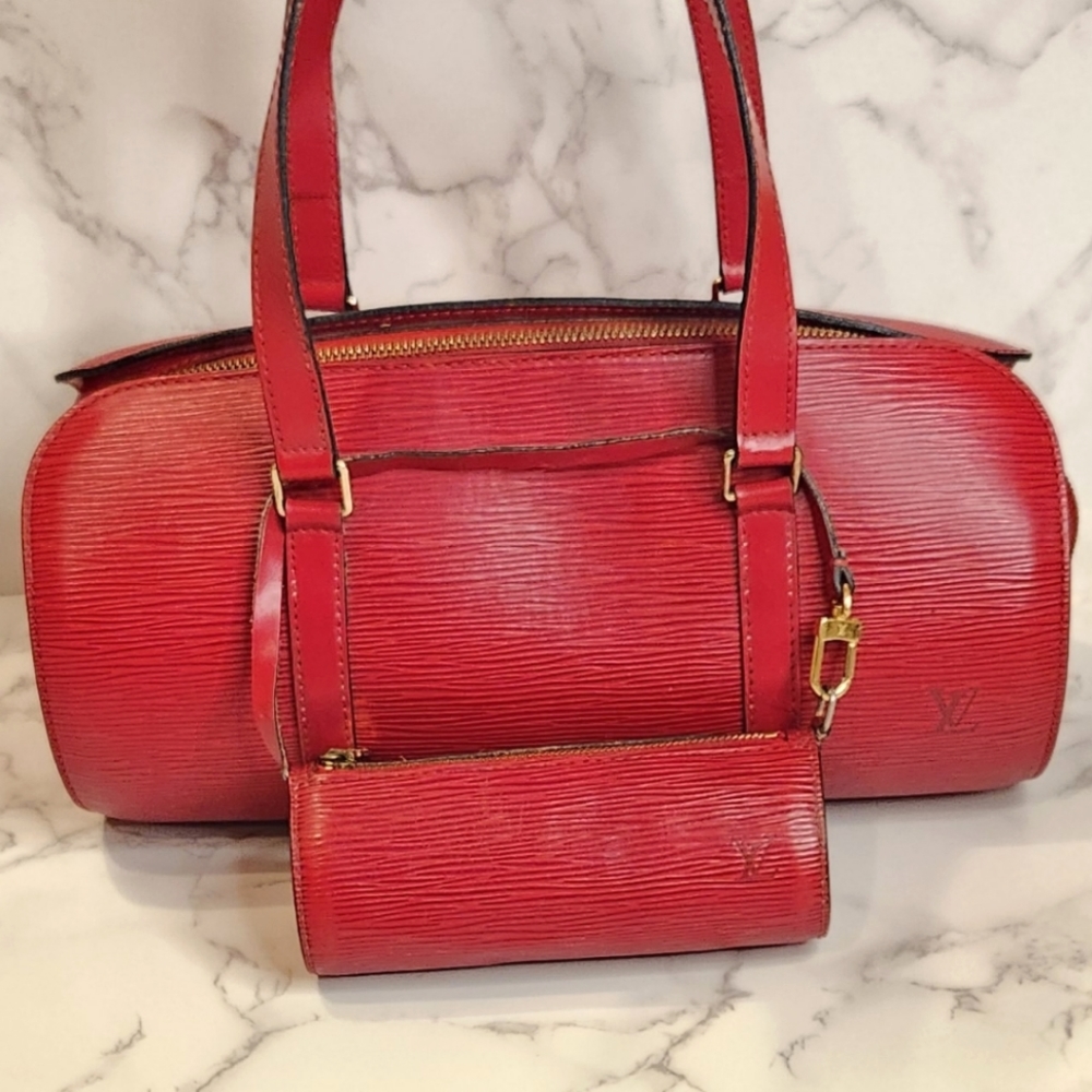 Louis Vuitton Soufflot Red Epi Leather Set